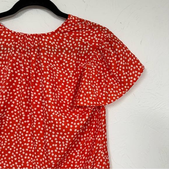 Rebecca Taylor Red Ditsy Floral Blouse Womens 2 Petal Sleeve Silk Blend Top - Picture 5 of 11